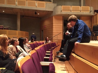 Adam Golka and Joshua Weilerstein chat with students at Vancouver's Chan Centre (Photo: Tony Wan)