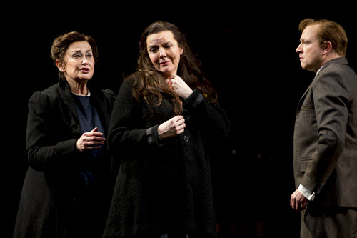 Kathryn Harries as Kostelnička Buryjovka, Lee Bisset as Jenůfa and Peter Wedd as Laca Klemeň in Jenůfa. Scottish Opera 2015. Credit James Glossop (1)