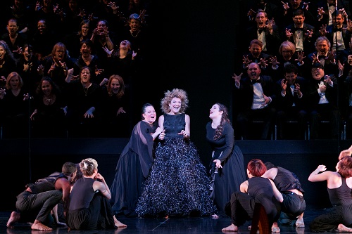 Victoria Clark flanked by Anna Christy, left, and Sarah Mesko. Master Voices presents "Dido and Aeneas", New York City Center, April 28, 2016. Photo credit: Erin Baiano