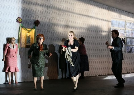 ENO Jenufa: Soraya Mafi, Natalie Herman, Laura Wilde and Peter Hoare (c) Donald Cooper.