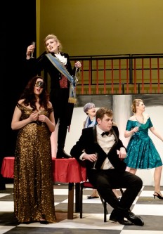 Rosalinda as the 'Hungarian Countess' (Ellie Popham), Prince Orlovsky (Ellie Sterland) and Falke (Cole McLaren-Bailey)