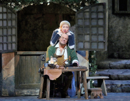 Michael Volle (Hans Sachs) & Annette Dasch (Eva) in Meistersinger 2015, photo courtesy Ken Howard - Metropolitan Opera